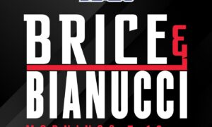 Promotional poster for BRICE & BIANCCI mornings 7–10am, with ESPN The Fan station logos above on a black diagonal background.