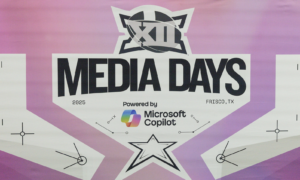 Media Days banner with pink gradient background, large 'MEDIA DAYS' text and star emblem; Frisco, TX 2025; powered by Microsoft Copilot.